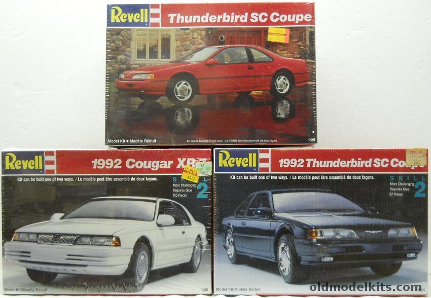 Revell 1/25 7492 1992 Ford Thunderbird SC Coupe / 7166 Ford Thunderbird SC Coupe / 7493 1992 Mercury Cougar XR-7 plastic model kit